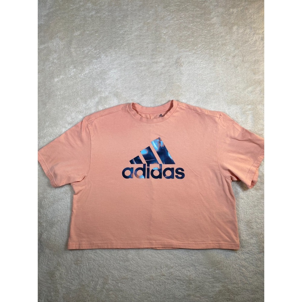 adidas x Zoe Saldana Women's Ambient Blush Crop Logo Tee Size L 100% Cotton
